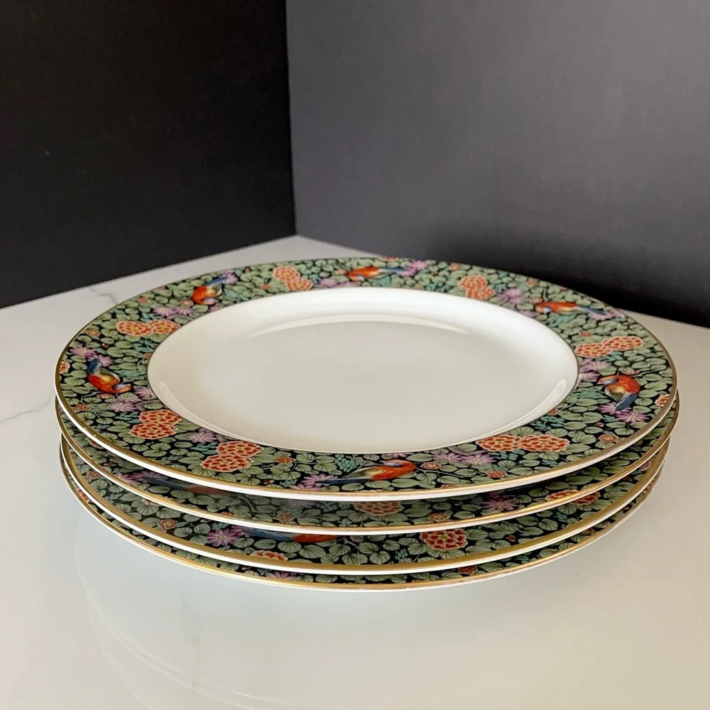 SET of 4 Parrot Bird Floral Dinner Plates - Rosenthal